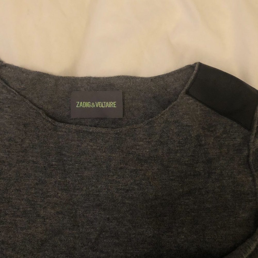 zadig and voltaire gray leather shoulder sweater